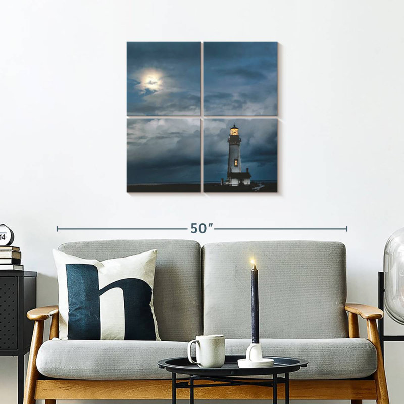 Phare d'Aletra au clair de lune, H 26 po x l 26 po