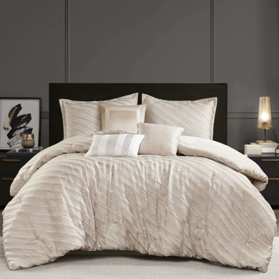 Édredon pour grand lit 7 pièces beige, élégance moderne transitionnelle avec diagonale, jupe de lit 15 pouces, moderne, de haute qualité et tout confort
