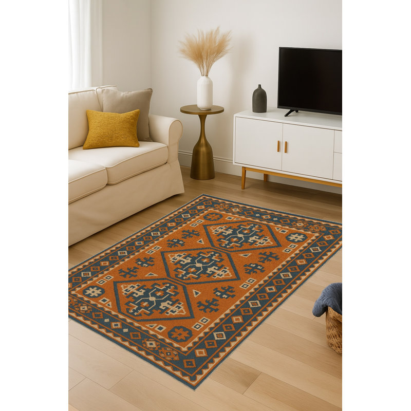 Tapis brun tissé à motif traditionnel lavable Mosso, 4'11" x 7'7"