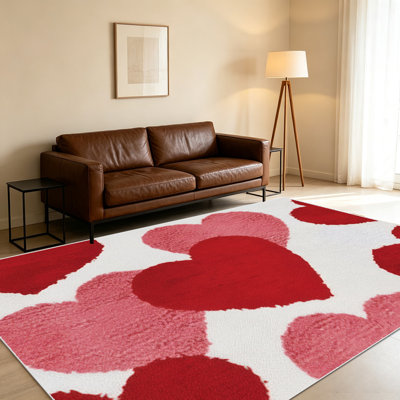 Tapis 1 pièce à motif de cœur pour le salon, doux et confortable, convient à toutes les saisons, facile à entretenir, tapis d'intérieur lavable à la machine, sous la table de ferme convenant à la chambre à coucher