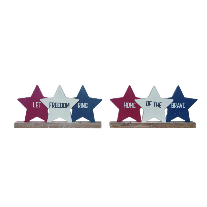  Wood 12.99 in. Multi Patriotic Layered Star Block Decor Set of 2