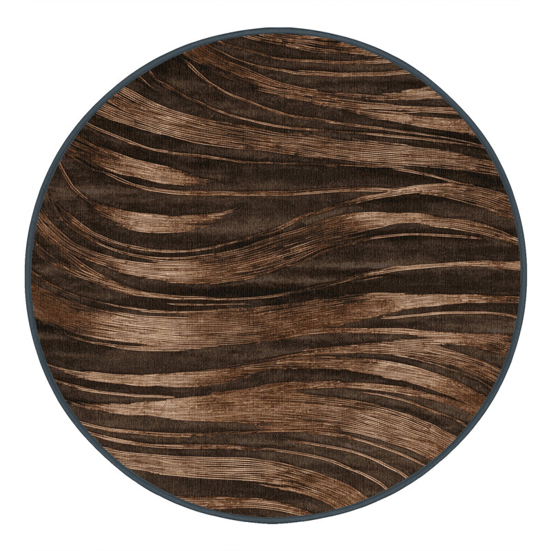 Machine Washable Abstract Brown Area Rug, Round 5'