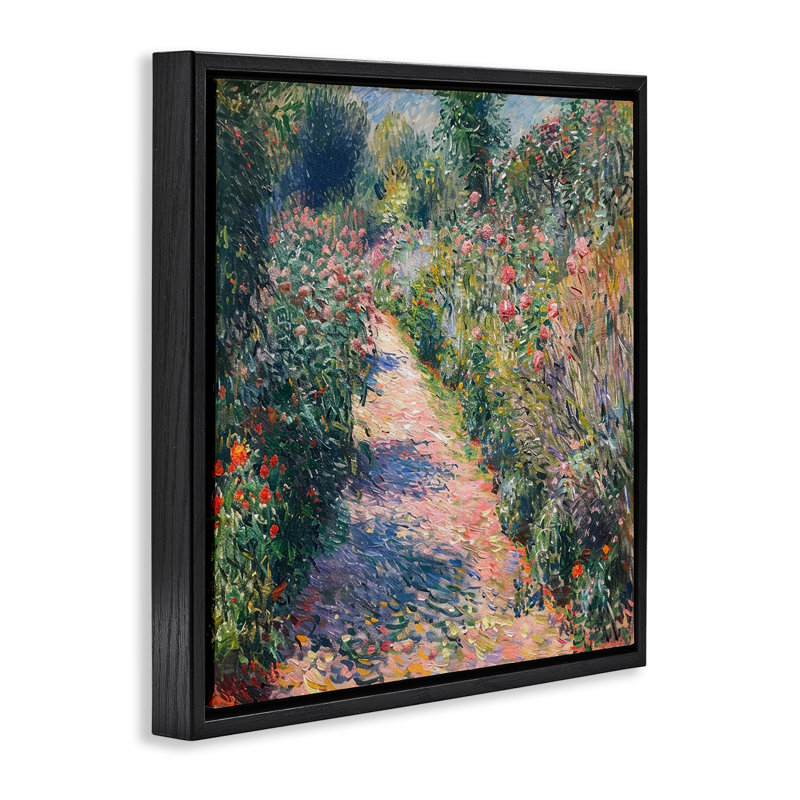 Impressionist Wildflower Path Floating Frame, design by LSR Creative Studio, Jet Black Floater Frame, 18" H x 18" W