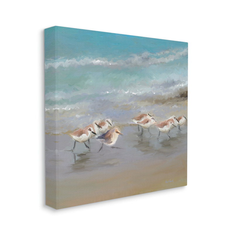 «Coastal Sandpipers Beach Waves Shore» par Rick Novak - peinture sur toile tendue, H 17 po x l 17 po x P 1,5 po