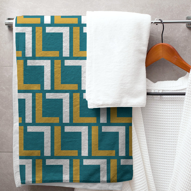 Serviette de bain, Bleu sarcelle / or / blanc
