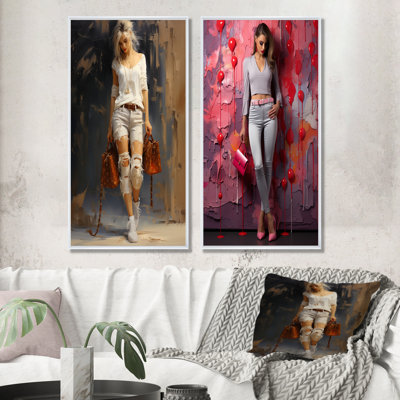 Fashionably Frayed Fashionista - Fashion Canvas Wall Art Set Of 2