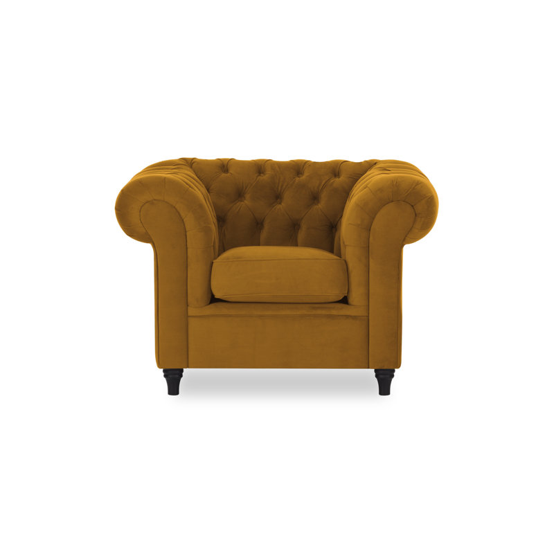 Upholstered Chesterfield Chair, Mustard