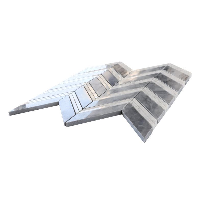 11" X 11.8" Herringbone Marble Polished Tile, Gray