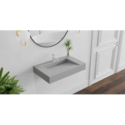 Lavabo de salle de bain mural en résine gris mat WT-04-D-MGRY 31,4 po x 19,6 po Badeloft