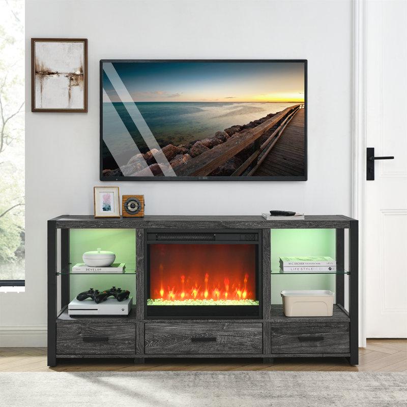 Electric Fireplace Insert 23" - Crystal Flame, 9 Adjustable Brightness Settings, Remote Control, Overheat Protected Ultra Thin 23 Inch 11 Temperature Protected, Timer