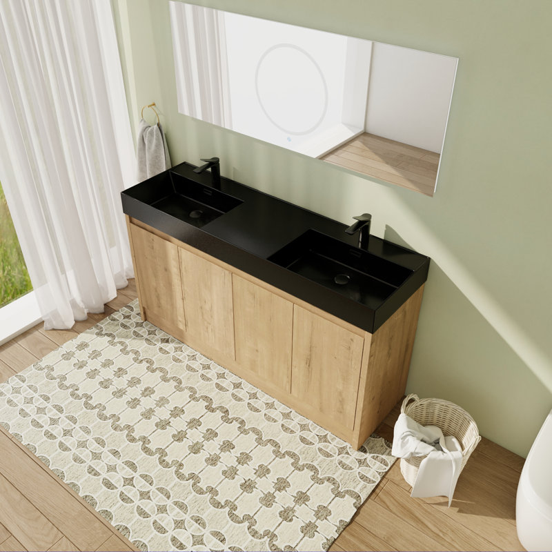 Meuble-lavabo double autoportant 60 po avec plateau en résine Carleena