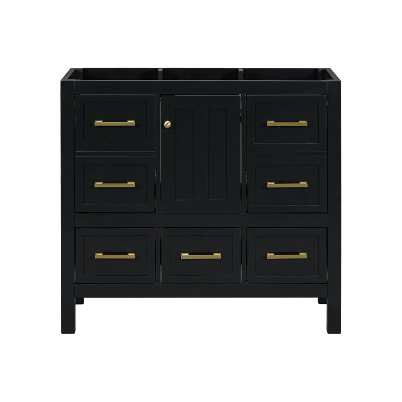 Meuble-lavabo de 36 po sans lavabo, armoire de rangement en bois massif, meuble-lavabo autoportant avec 5 tiroirs et portes à fermeture douce (PAS D'ÉVIER