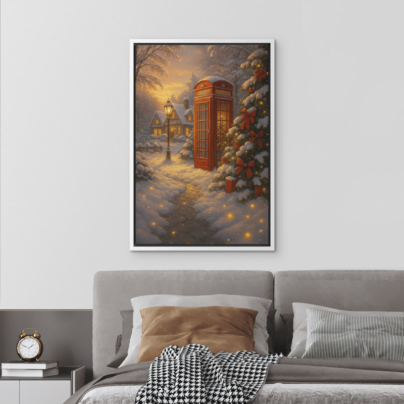 Hiver, art mural, impression sur toile encadrée, décoration de Noël, H 24 po x l 16 po, Blanc