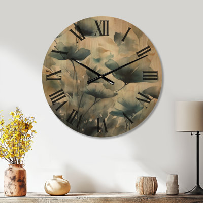 Grande horloge murale en bois à feuilles et fleurs III