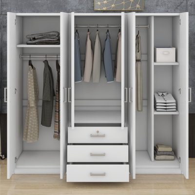 Armoire classique en bois à 6 portes avec tiroirs pratiques