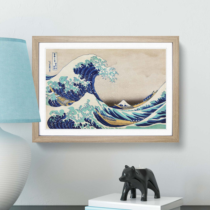 The Great Wave Off Kanagawa by Katsushika Hokusai - Picture Frame Painting Print on MDF, Oak Framed, 48cm H x 65cm W x 2cm D