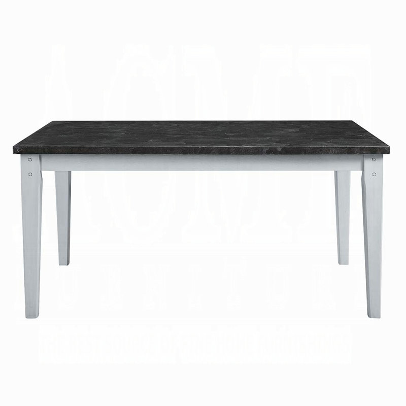 Table de salle à manger ACME Lanton, marbre naturel et finition blanc antique