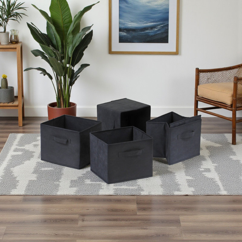 Set of four foldable fabric baskets by Ikard, Black, 8.7" H x 9.84" W x 10.84" D