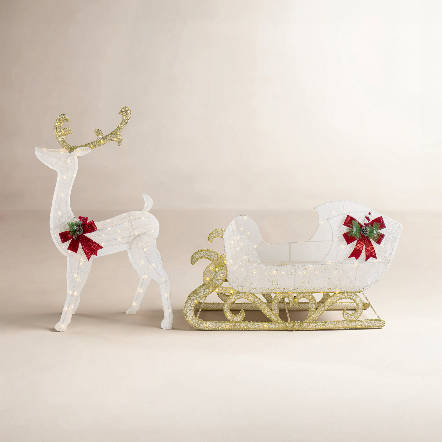 48" LED Lighted Reindeer and Sleigh Set