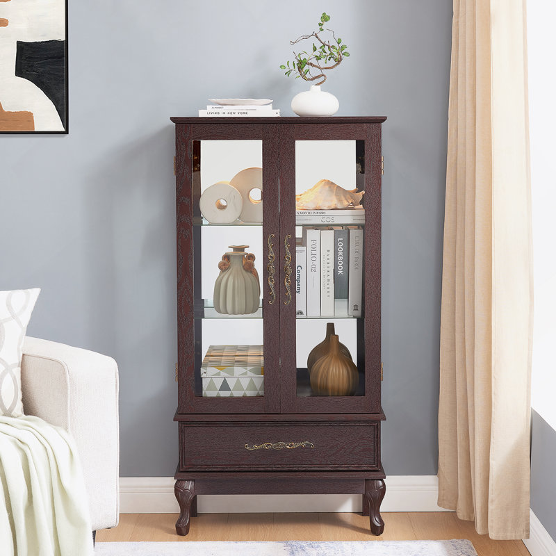 Armoire vitrée avec porte vitrée Curio, Cerisier