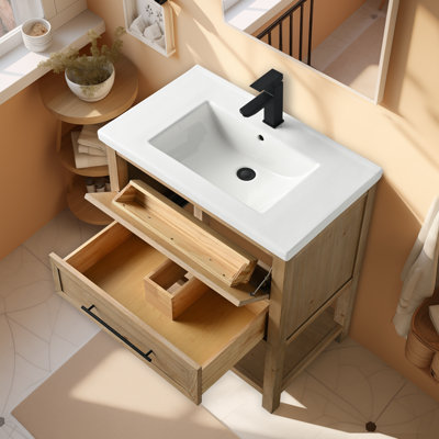 Bickley 30.13" Wood Base Single Bathroom Vanity with Ceramic Top