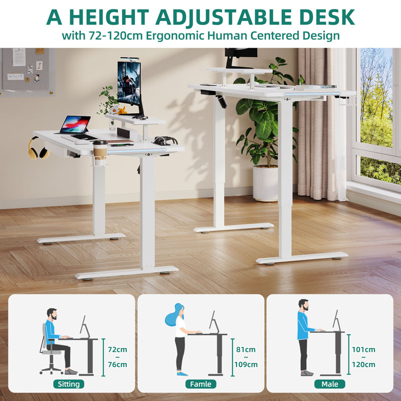 Curtia 140Cm W  Electric Height Adjustable  Desk with Charging Station & LED Light
