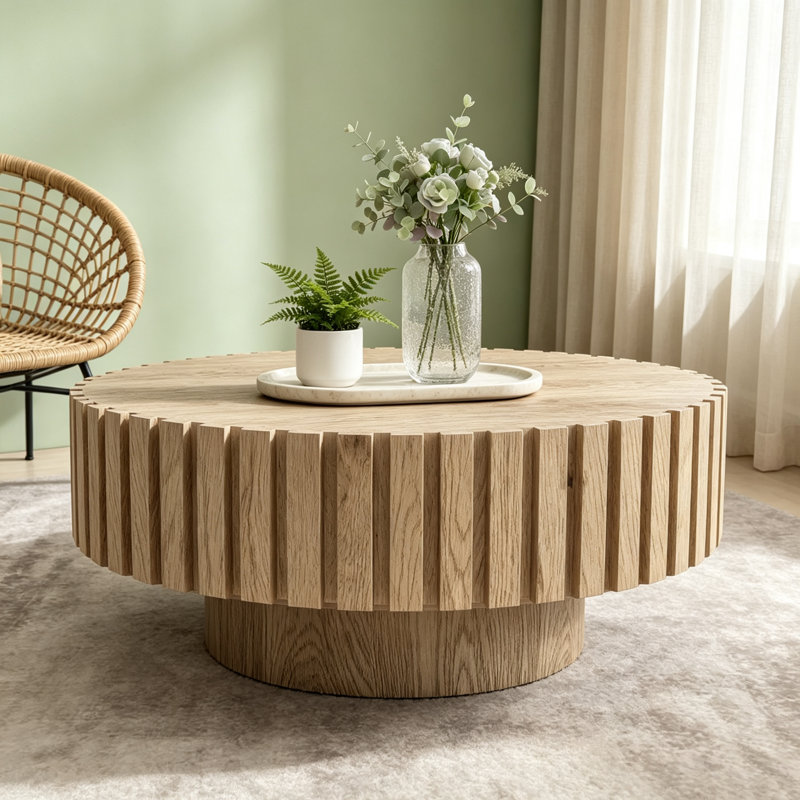 Table basse moderne et minimaliste avec texture bois, stable et durable, rehaussant l'esthétique de l'espace pour les salons, les salles d'étude et les bureaux.