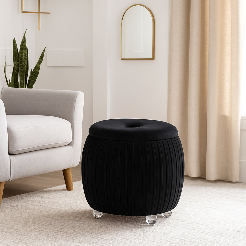 Sagebrook Home 19" Newry Black Velvet Storage Stool, Black