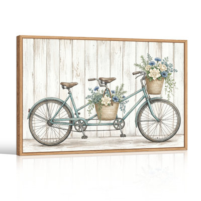 Ensemble de 1 tableau sur toile à motif floral de vélo