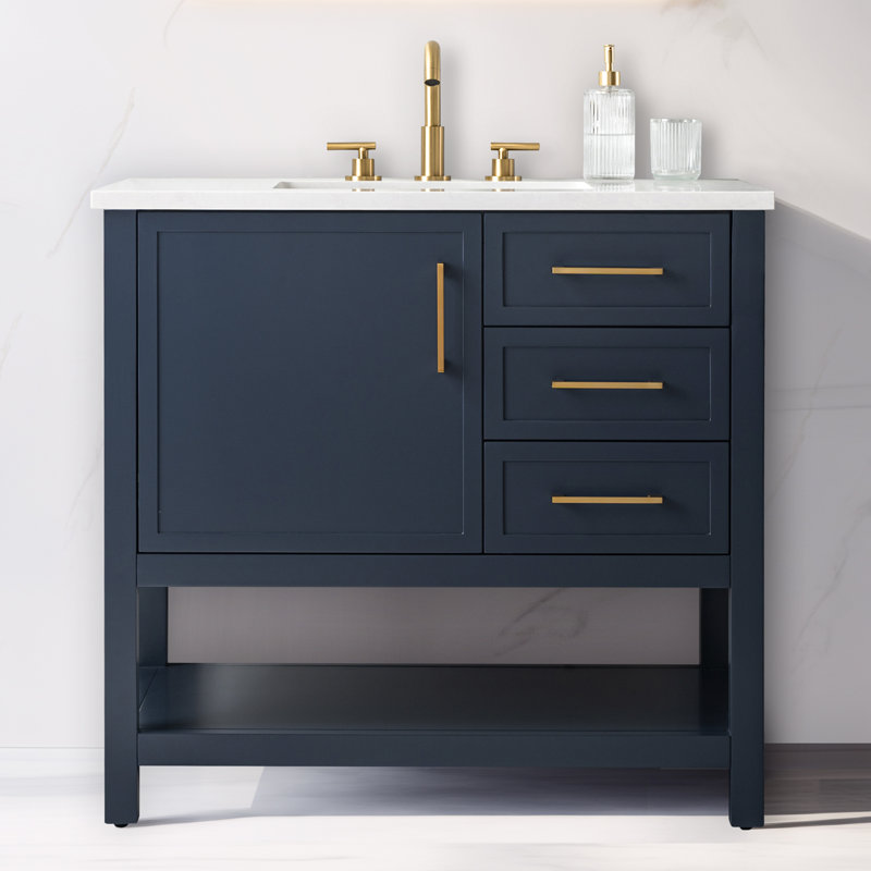Ensemble de meuble-lavabo simple 36 po Vicini, Bleu indigo