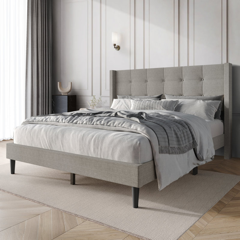 Glam Wingback Platform Bed, Gray, Full