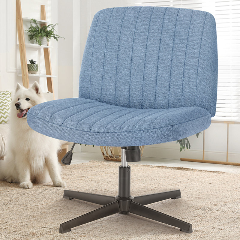 Chaise de bureau pivotante sans accoudoirs Brenae, Bleu, Lin