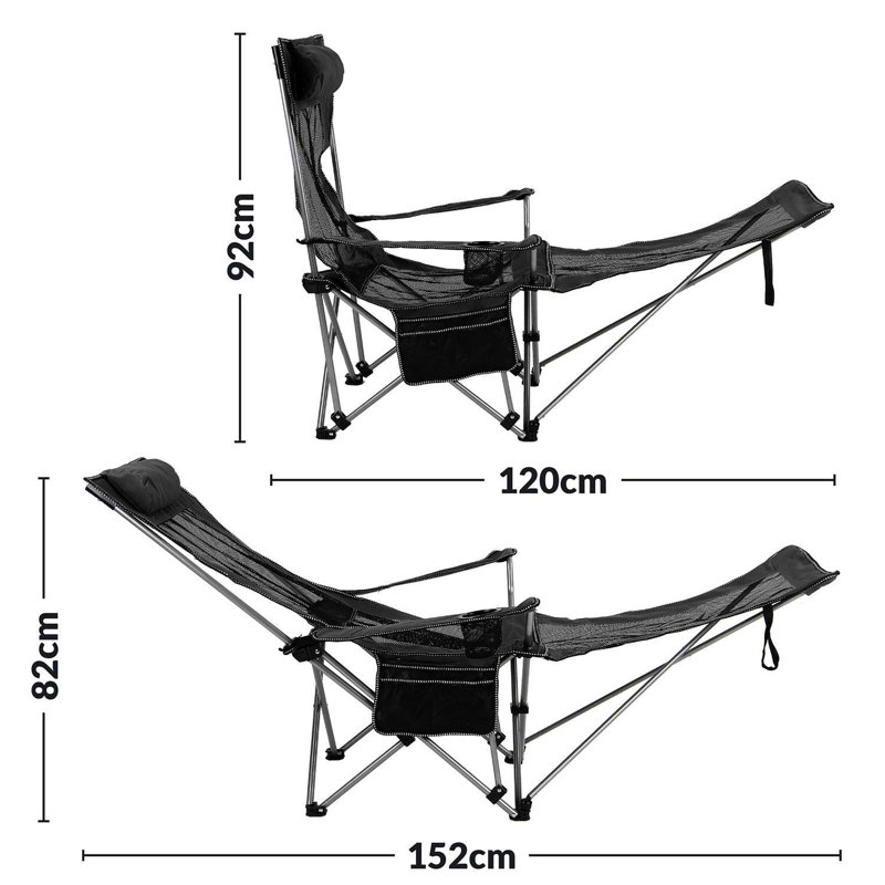 Adjustable Folding Recliner Camping Chair – Lightweight Portable Chair With Detachable Footrest, Headrest, Cupholder, And Pocket For Outdoor, Beach, And Garden