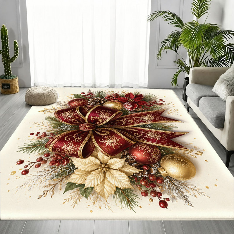 Tapis lavable à la machine Christmas Christmas, Rectangle 3 pi 11 po x 2 pi 7 po (120 x 80 cm)