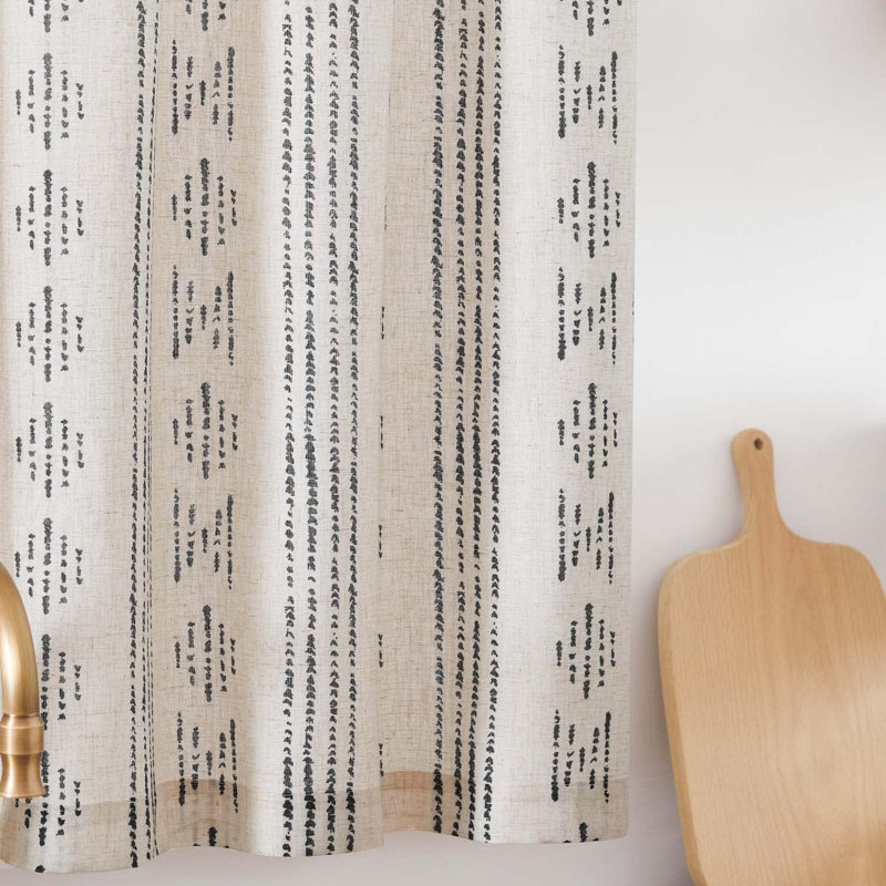 Boho Cafe Curtains Linen Small Window Curtains, 26" W x 24" L, Beige/Black