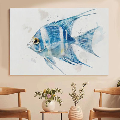 1Pc Framed Canvas Poster Print Blue Angelfish, Watercolor Gradient, Realistic Watercolor Style Wall Art Decor, Perfect for Room Decor Living Room Bedroom Office Kitchen Bathroom Home Decor, Ideal Home Wall Decoration Gift