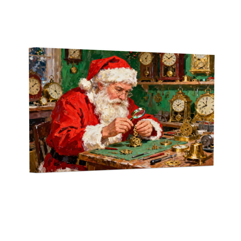Scène d'atelier de Noël, H 20 po x l 30 po