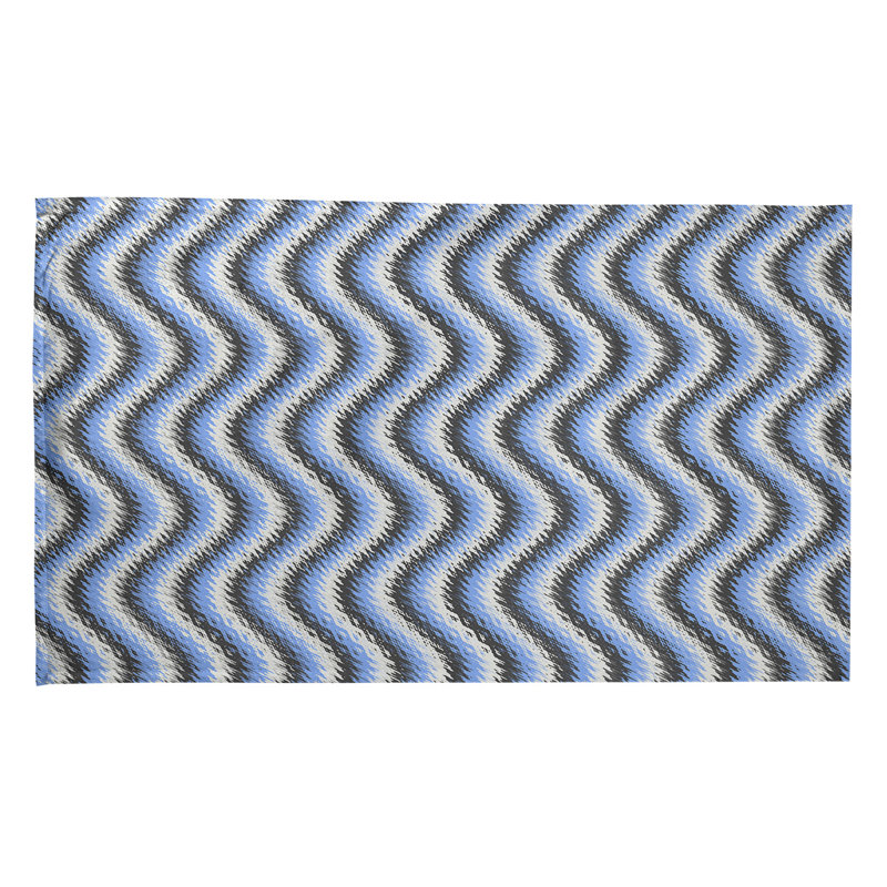 Torchon à rayures ondulées, Polyester sergé, Bleu / noir / blanc