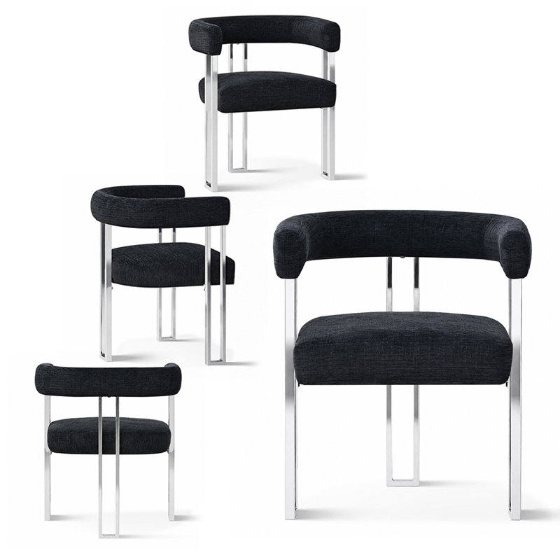Fauteuil de salle à manger argenté, revêtement chenille, hauteur du siège 18 pouces (ensemble de 4), Noir
