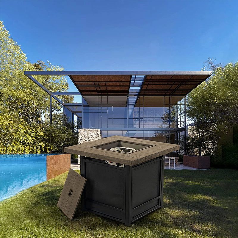 Owensby Square Steel Propane Smokeless Fire Pit Table with Hidden Fuel Tank, Brown