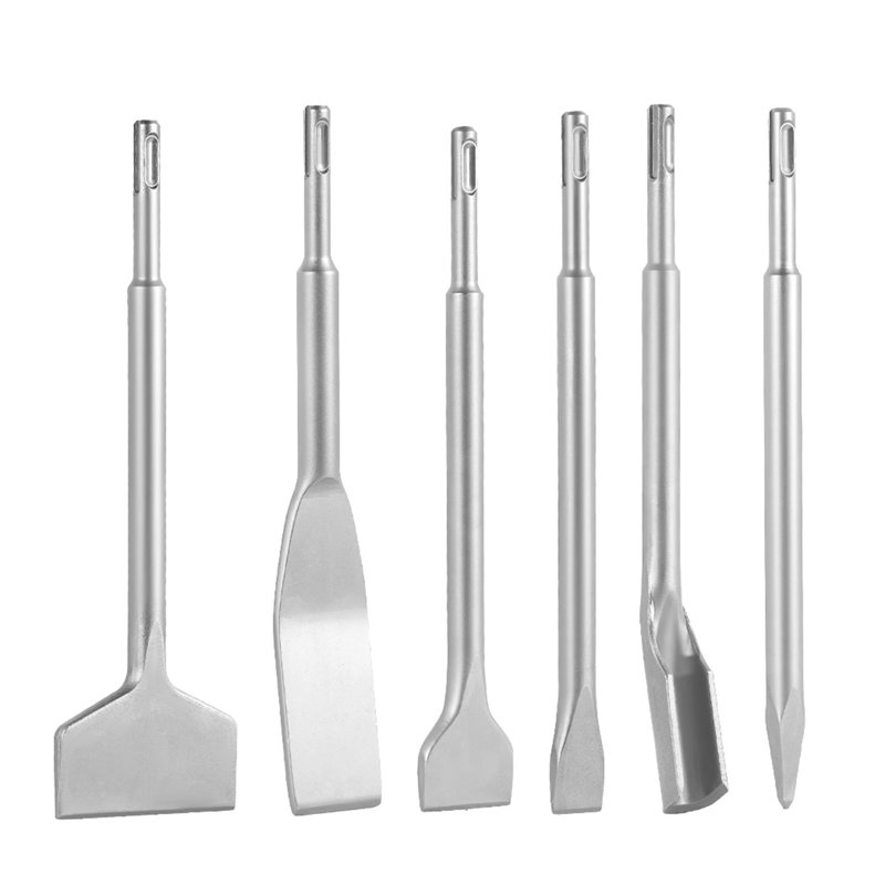 SDS Plus Chisel Set, 6 piece SDS Plus Rotary Hammer Drill Attachments, Includes Point, Flat, & U-Groove Chisels, Heat Treated 40Cr Alloy Steel, Sharp Edge for Demolition, Concrete and Brick