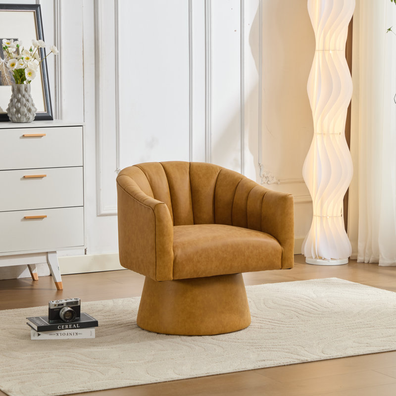 Fauteuil demi-tonneau pivotant en similicuir, Jaune