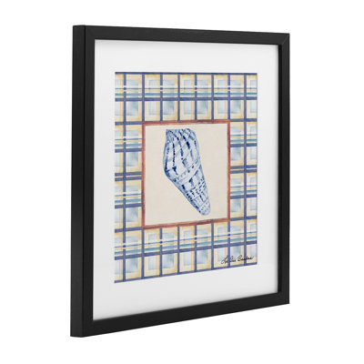 Sea Treasures on Plaid, reproduction d'art sous verre encadrée, design par Lee Ann Sanders