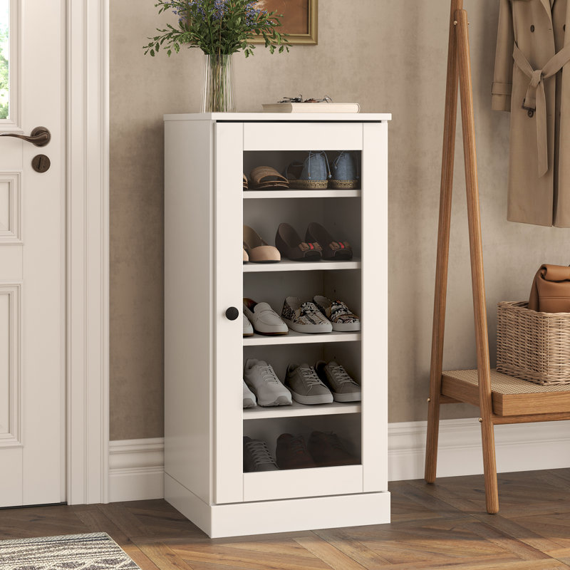 Armoire de rangement à chaussures 100% en bois massif à porte étroite en verre avec tablettes réglables, rangement empilable peu encombrant, l 16,5 po x H 35,75 po