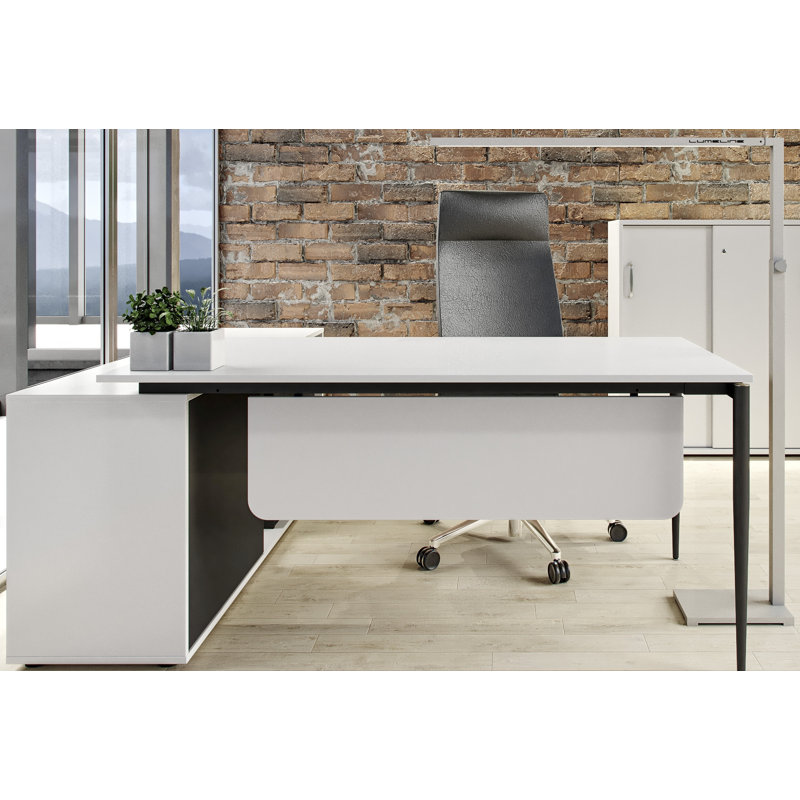 Favors Metal Base Computer Desk, White/Anthracite