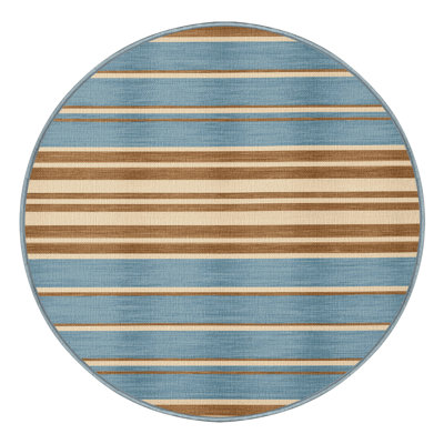 Washable Sky Blue Cream Striped Area Rug
