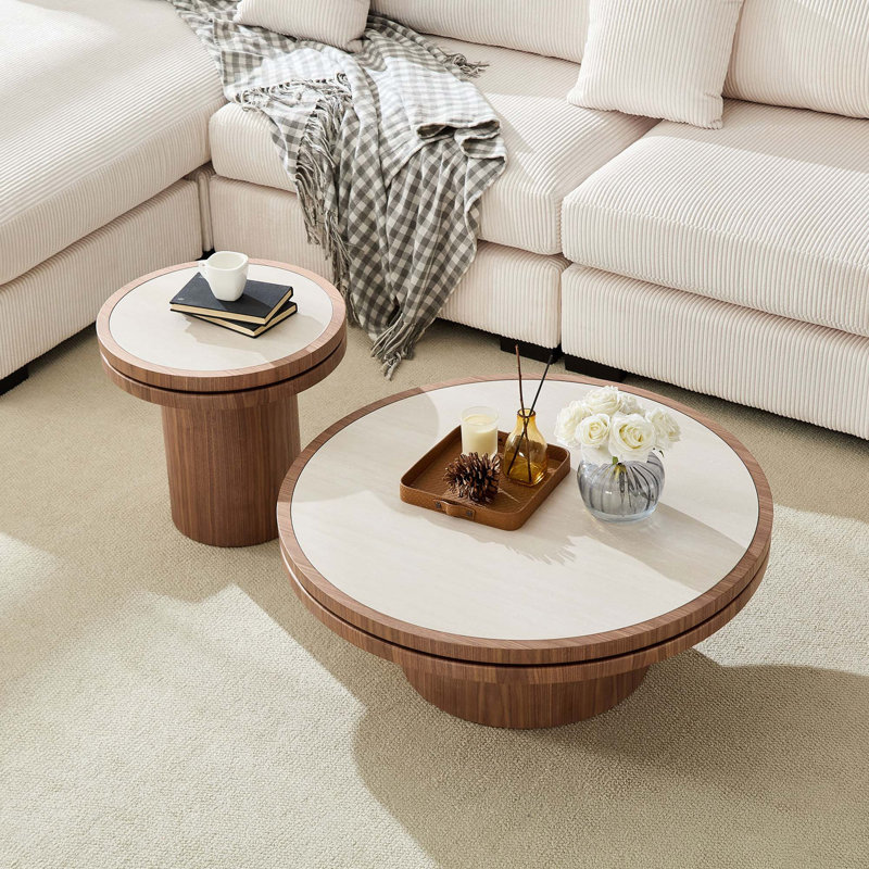 Versatile Round Coffee Table Set with Durable MDF Construction, Light Oak;Walnut