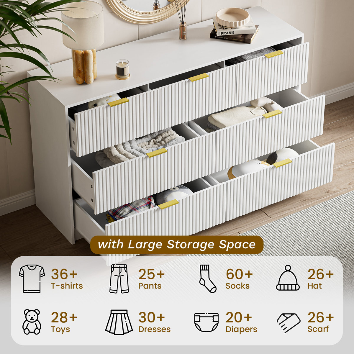Condition photo showing New/Like New for 7 - Drawer Dresser, 55.1" W By Ebern Designs, White