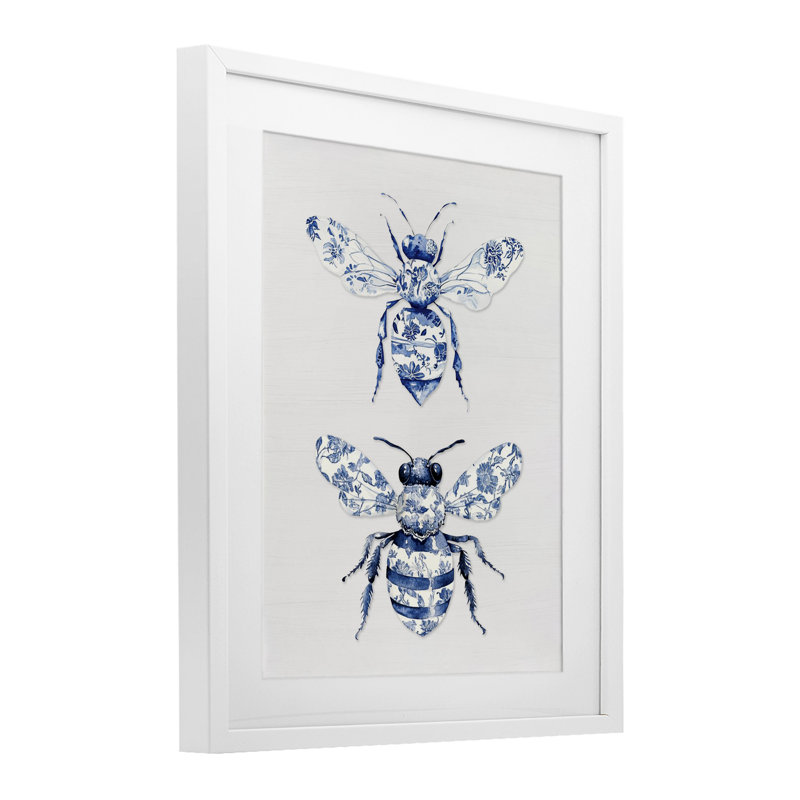 Toile à motif d'abeilles, reproduction encadrée sous verre, design avec lettres et doublure, H 21 po x l 17 po