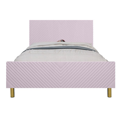Lit double Tyra, tête de lit élégante, motif à chevrons rose brillant